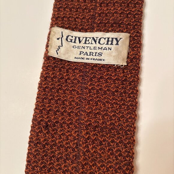 Vintage Givenchy Paris Brown Wool Knit Skinny Neck Tie Mens - Picture 2 of 3